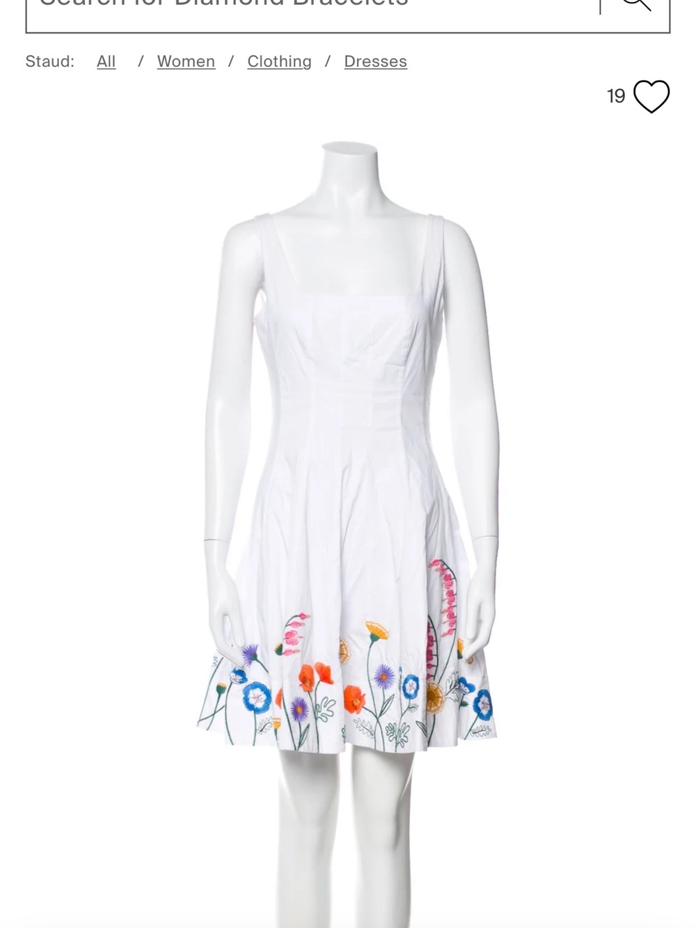 STAUD White Mini Dress with Multicolor Floral Embroidery